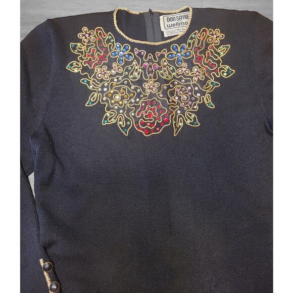 VTG Don Sayres Santana Knit Dress Size 4P (Wool‑Blend, Rhinestone Details) USA - Picture 5 of 14